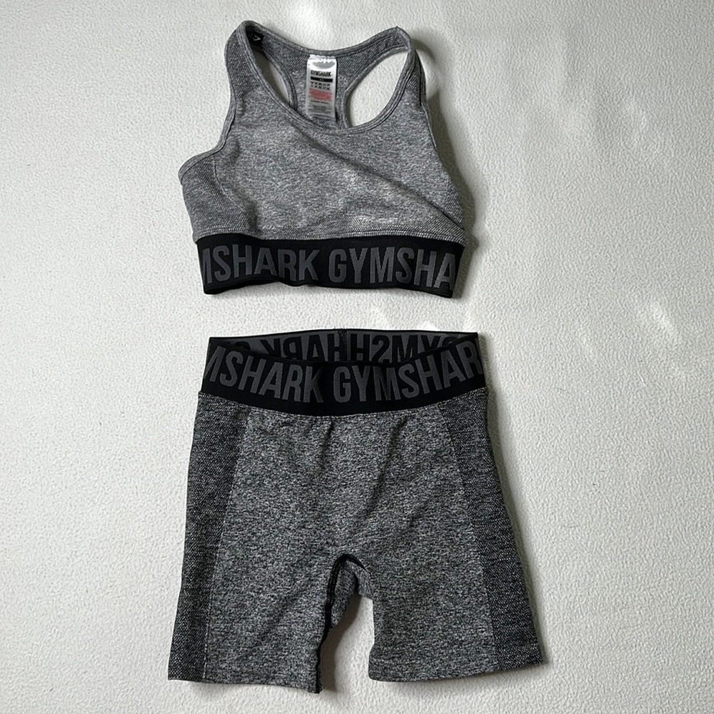 Gymshark Grey Matching Set: Sports Bra and Biker Shorts
